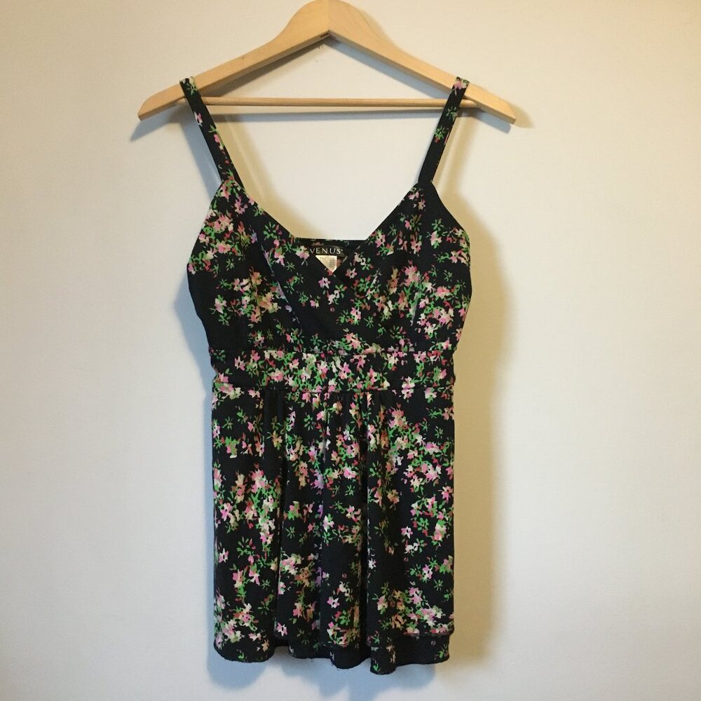 VENUS Black Boho Floral Cluster High Waist Tank Top XS